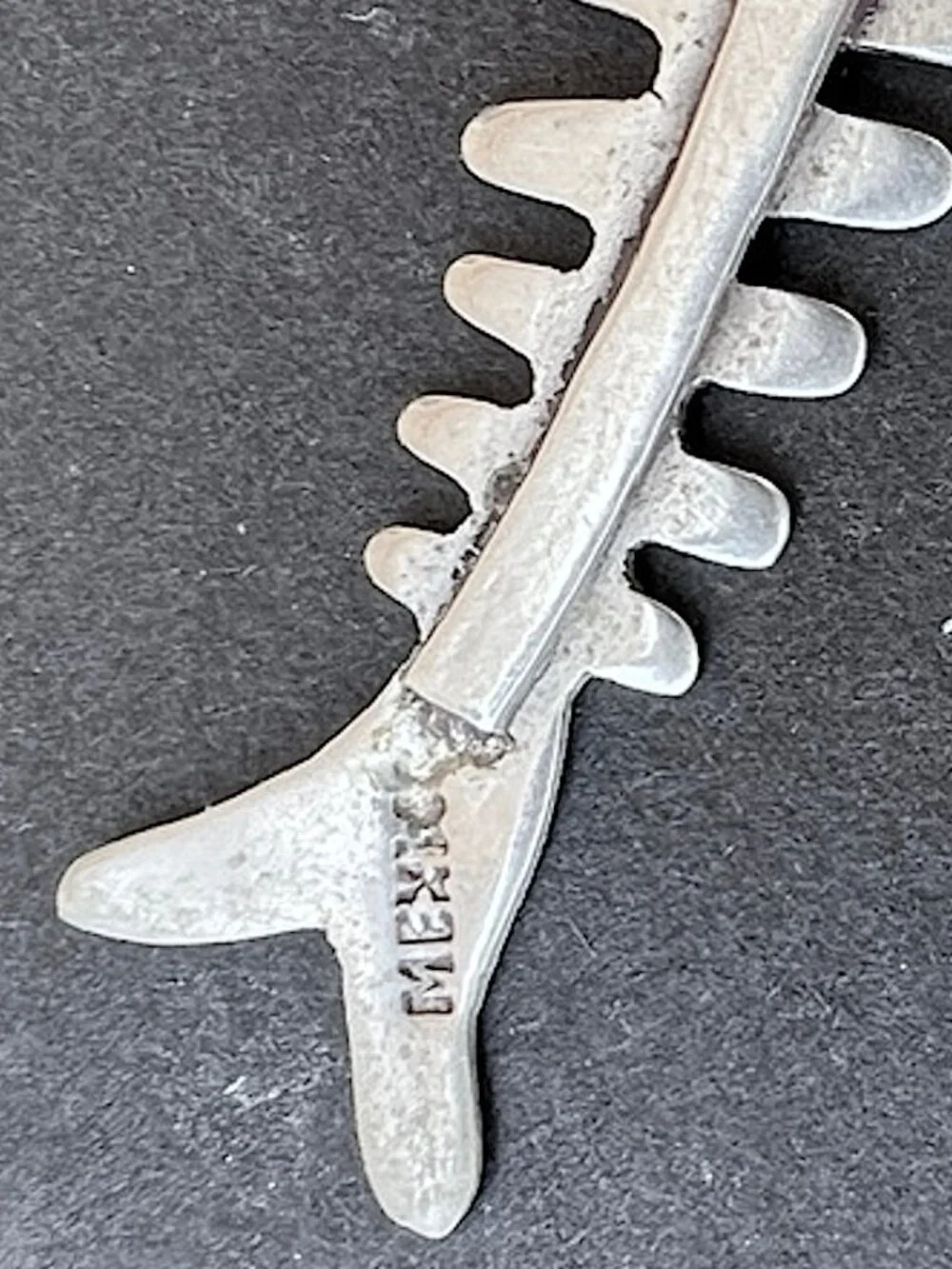 Vintage Mexican Silver Plate Fish Skeleton Brooch Pin Large 3.25
